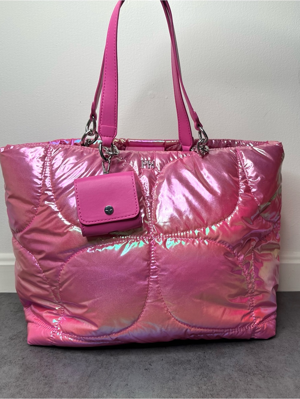 Paris Hilton Iridescent Pink Puffer Tote Bag